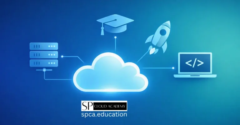 Illustration of a central cloud icon linked to server, graduation cap, rocket, and laptop icons, representing free cloud credits for startups, students, and developers in 2026.